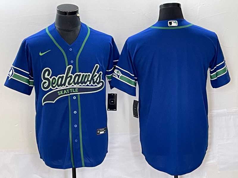 Mens Seattle Seahawks Blank Blue With Patch Cool Base Stitched Baseball Jersey